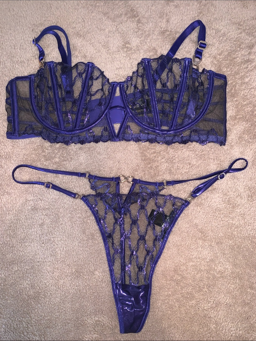 Honey Birdette Celeste Sheer Lace Underwire Bra & Strappy Thong